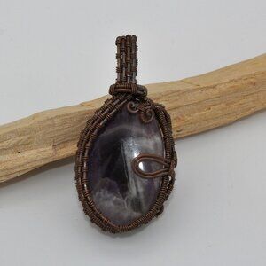 Copper Wire Wrap Purple Chevron Amethyst Pendant Jewelry Handmade Necklace